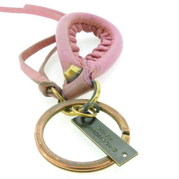 BALENCIAGA Keychain fringe pink sheepskin �~ gold metal fittings Auth USED Q604 - Picture 1 of 9